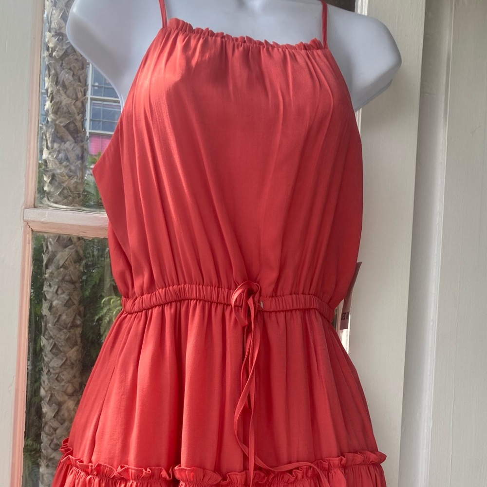 Festival! Bar III Coral Tiered Mini Dress Small New With Tags $65 Retail